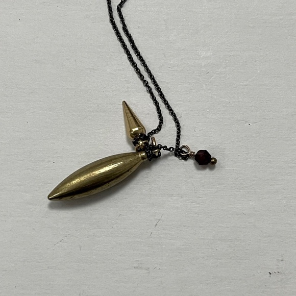 Brass Spike Pendant Necklace Oxidized Sterling Silver Chain Citrine Stone 30”L - Picture 9 of 11